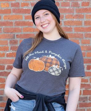 Picture of All the Plaid & Pumpkin Things T-Shirt, XXL - Heather Dark Gray