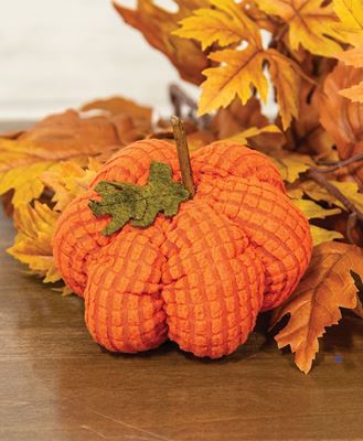 Picture of Stuffed Waffle Weave Orange Pumpkin w/Stick Stem, Small