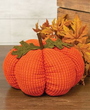 Picture of Stuffed Waffle Weave Orange Pumpkin w/Stick Stem, Large