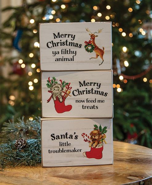 Picture of Santa's Little Troublemaker Block Sign, 3/Set