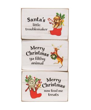 Picture of Santa's Little Troublemaker Block Sign, 3/Set