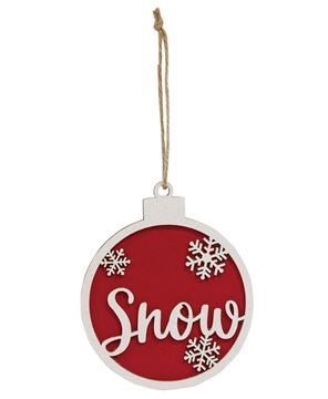 Picture of Glittered Woden Joy/Snow Bulb Ornament, 2/Set