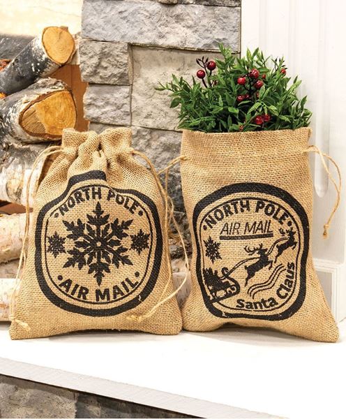 Picture of North Pole Air Mail Burlap Bag, 2/Set