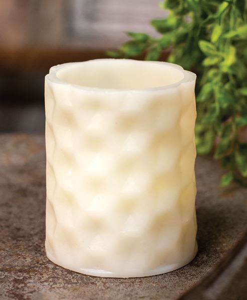 Picture of White Geometric Pillar Candle, White Light, 3.5”