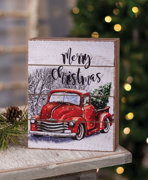 Picture of Merry Christmas Red Truck Box Sign