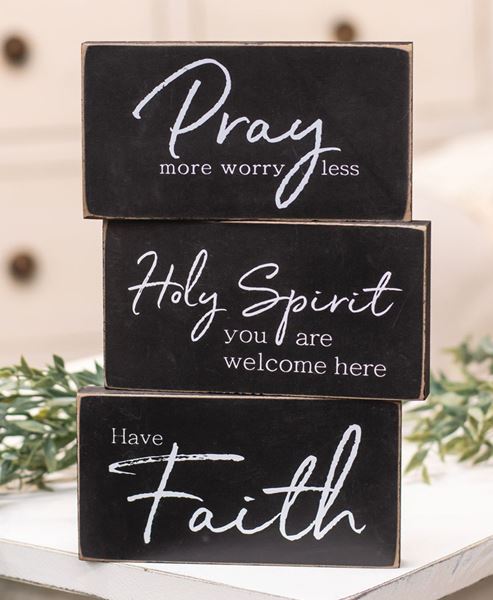 Picture of Pray More, Worry Less Wooden Block, 3/Set