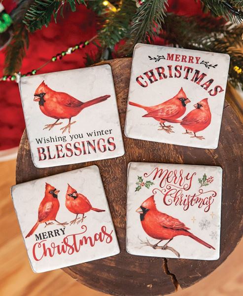 Picture of Christmas Cardinals Resin Coasters, 4/Set