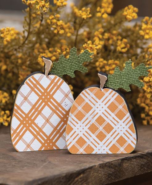 Picture of Orange Plaid Freestanding Pumpkins, 2/Set