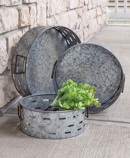 Picture of Olive Bucket Metal Trays, 3/Set