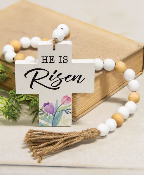 Picture of He Is Risen Wooden Bead Garland w/Cross