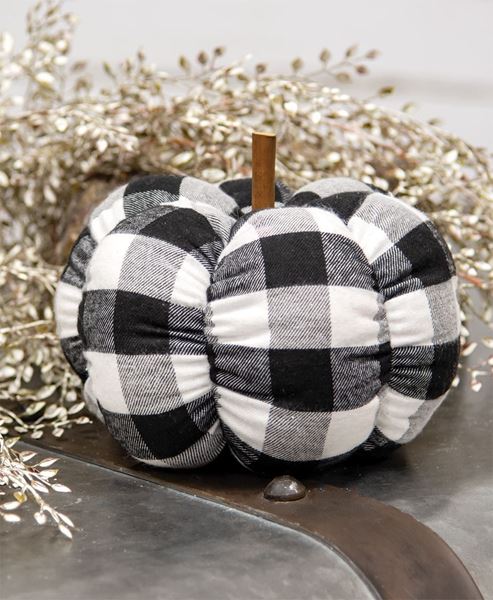 Picture of Black & White Buffalo Check Stuffed Pumpkin, 6.5"