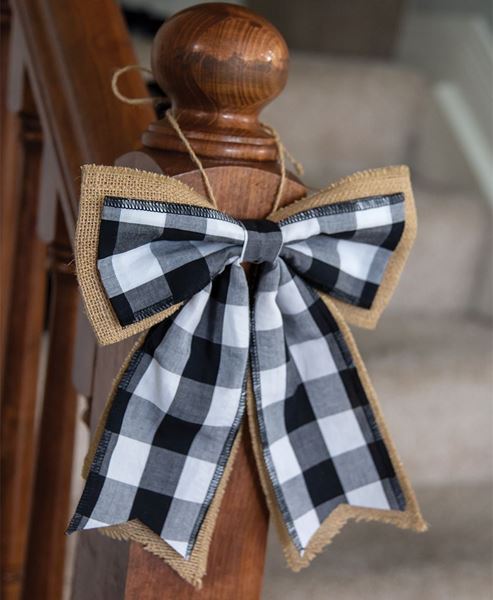 Picture of Black & White Buffalo Check & Burlap Bow