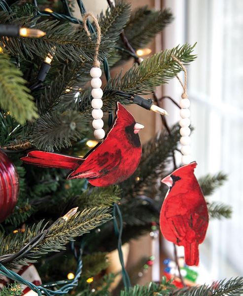 Picture of Wooden Cardinal Beaded Ornaments, 2/Set