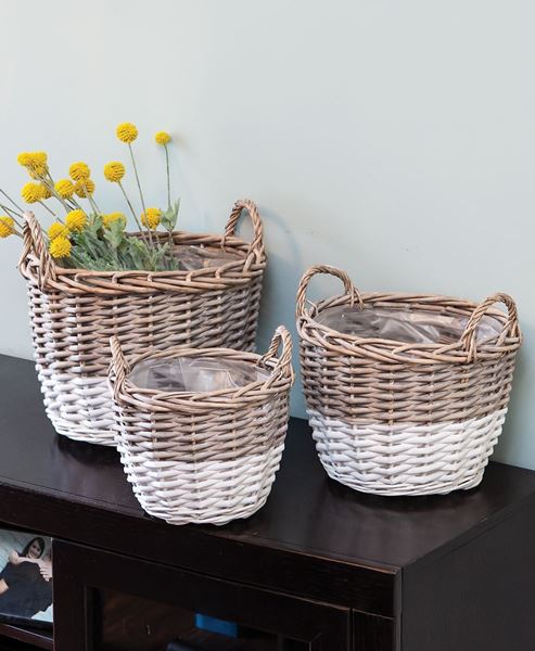 Picture of White Dipped Willow Gathering Basket Planters, 3/Set