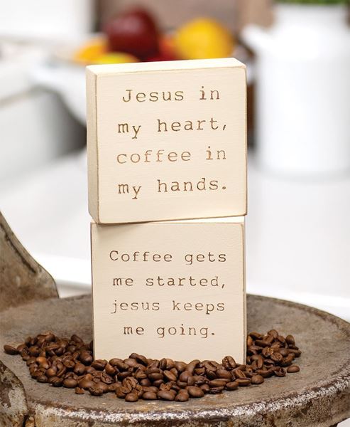 Picture of Coffee & Jesus Engraved Block, 2/Set