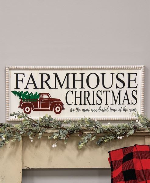 Picture of Farmhouse Christmas Truck Beaded Wood Sign