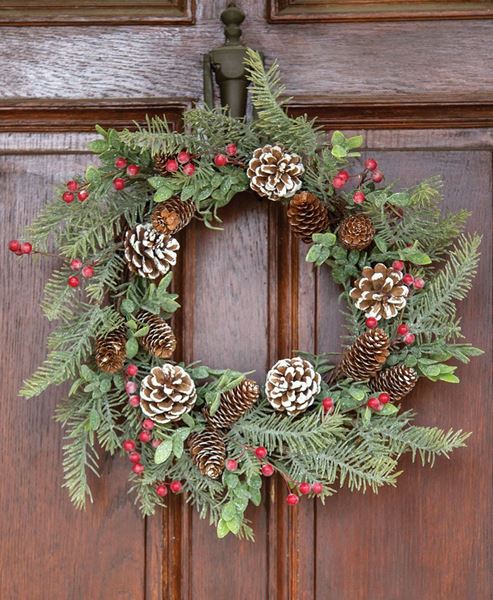 Picture of Icy Pine, Boxwood, Red Berry & Pinecone Wreath