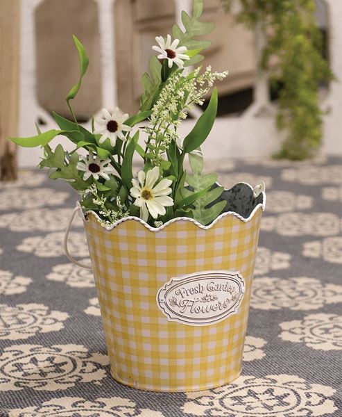 Picture of Fresh Garden Flowers Yellow Gingham Bucket