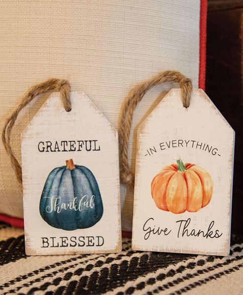 Picture of Thankful Pumpkin Wood Tag, 2/Set