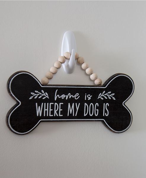 Picture of Home is Where My Dog Is Beaded Wood Hanging Sign