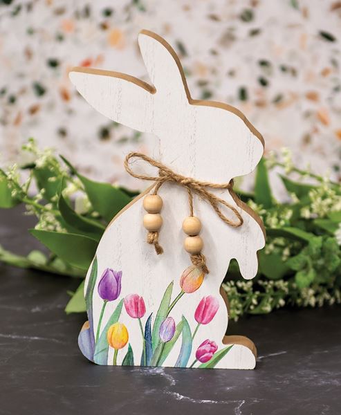 Picture of Tulip Printed Easter Bunny Wood Sitter