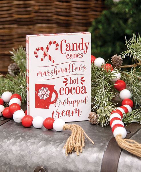 Picture of Candy Canes, Marshmallows, Hot Cocoa Wooden Block Sign