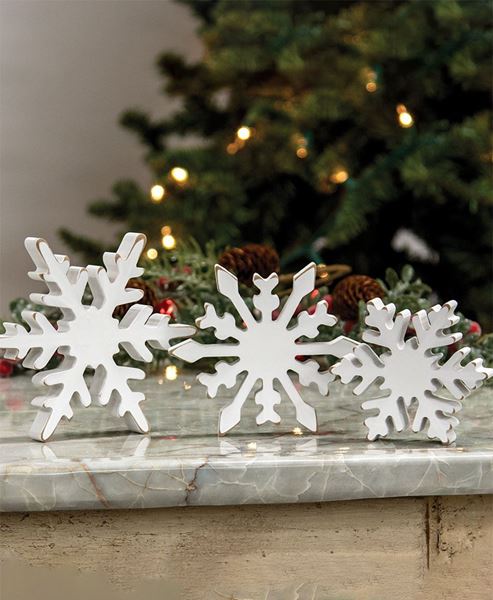 Picture of Distressed Chunky Wooden Snowflake Sitters, 3/Set