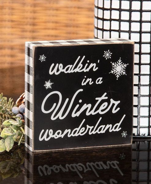 Picture of Walkin In A Winter Wonderland Black & White Plaid Box Sign