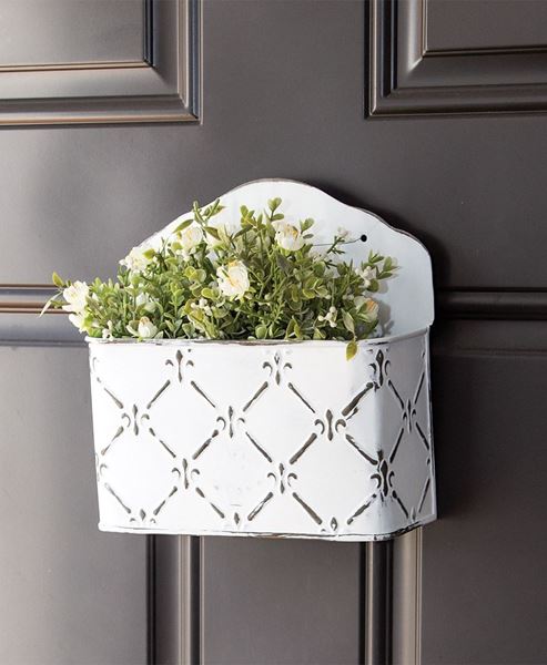 Picture of Whitewashed Fleur De Lis Galvanized Mail Bin