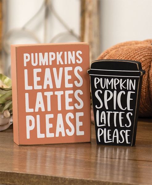 Picture of Pumpkins, Leaves Box Sign with Pumpkin Spice Chunky Sitter, 2/Set