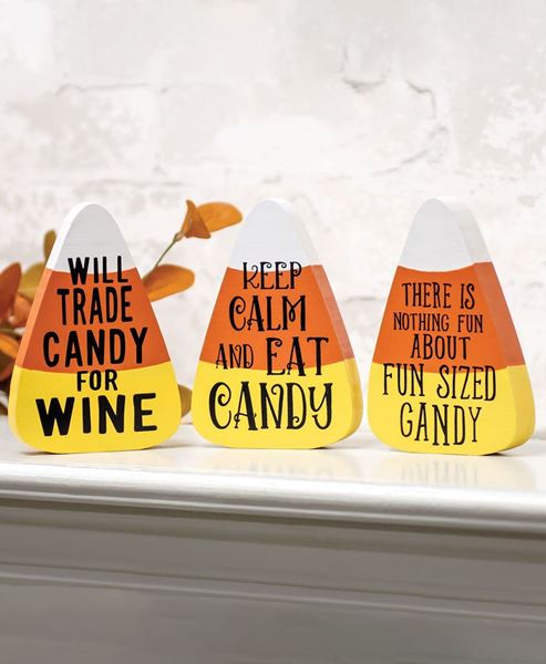 Picture of Will Trade Candy For Wine Chunky Candy Corn Sitter, 3/Set