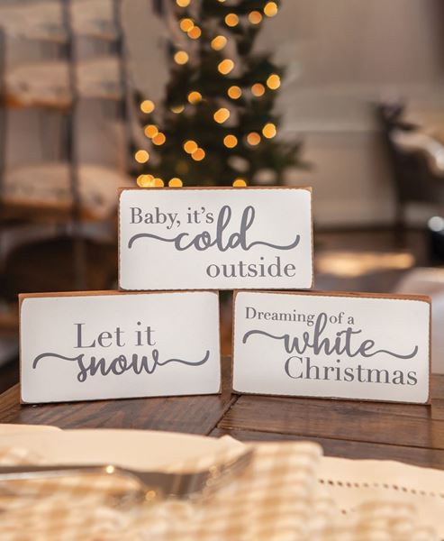 Picture of White Christmas Wood Block, 3/Set