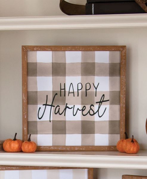 Picture of Happy Harvest Fall Gingham Wood Sign