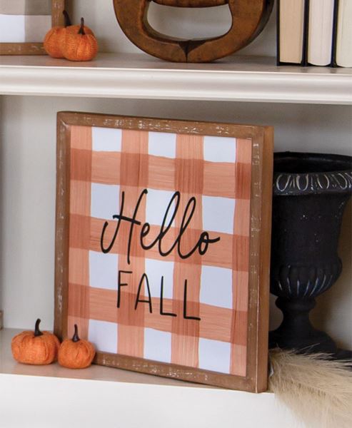 Picture of Hello Fall Gingham Wood Sign