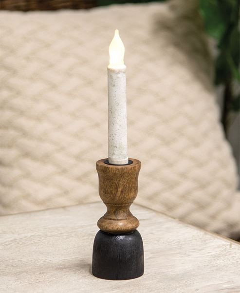 Picture of Black & Wood Taper Candle Holder, 5.25"