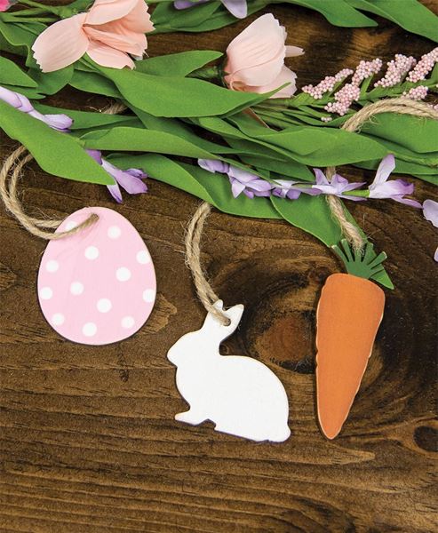 Picture of Carrot, Bunny, Easter Egg Wooden Ornaments, 3/Set