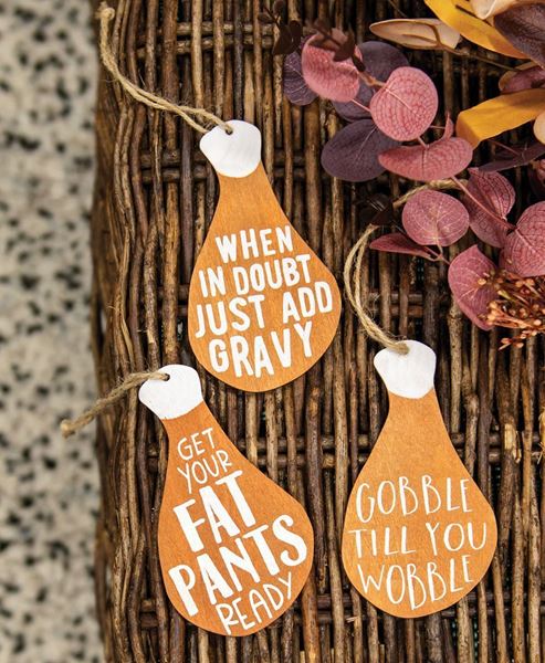 Picture of Gobble Til You Wobble Turkey Leg Ornament, 3/Set