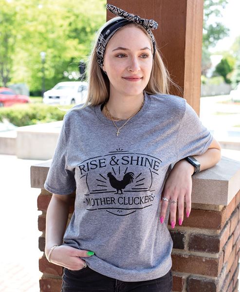 Picture of Rise & Shine Mother Cluckers T-Shirt, Heather Graphite XXL