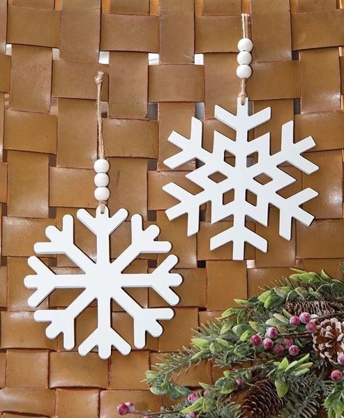 Picture of Distressed Beaded Wooden 8 Point Snowflake Hanger, 2/Set