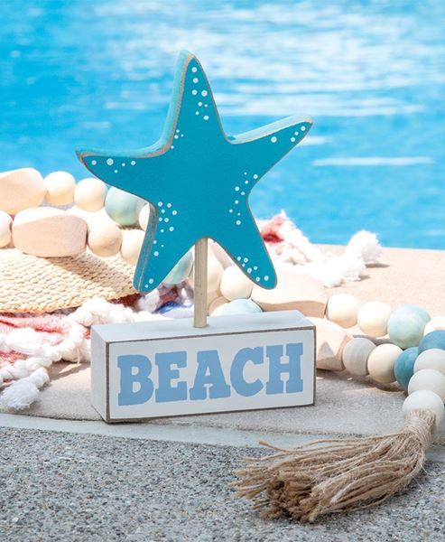 Picture of Starfish on "Beach" Wooden Sitter