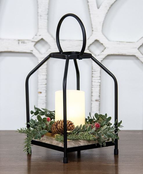 Picture of Wood & Black Metal Open Air Lantern