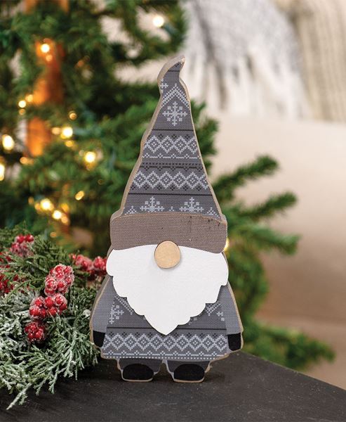 Picture of Layered Wooden Gray Sweater Gnome Sitter