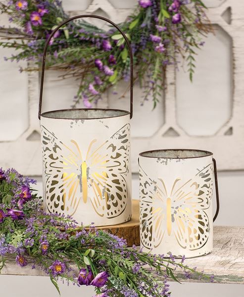 Picture of Cutout Butterfly White Metal Buckets, 2/Set