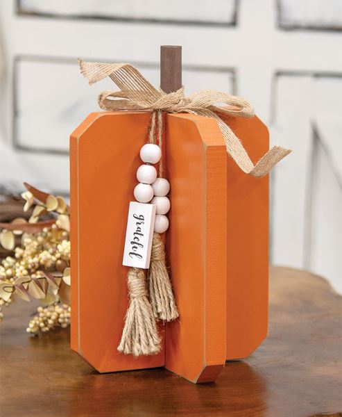 Picture of Medium Grateful Charm Orange Wooden Interlocking Pumpkin