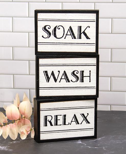 Picture of Black & White Bath Words Box Sign, 3/Set