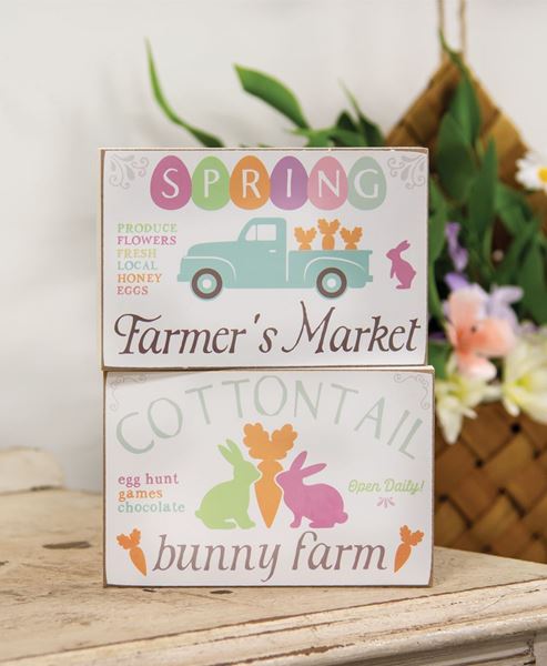 Picture of Cottontail Bunny Farm Block Sign, 2/Set