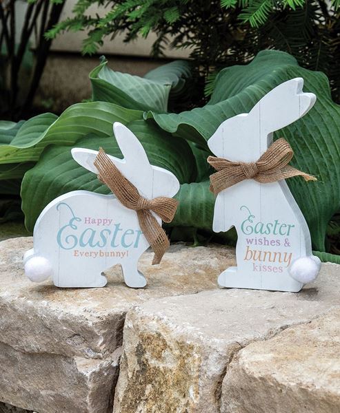 Picture of Easter Wishes/Bunny Kisses Wooden Bunny Sitter, 2/Set