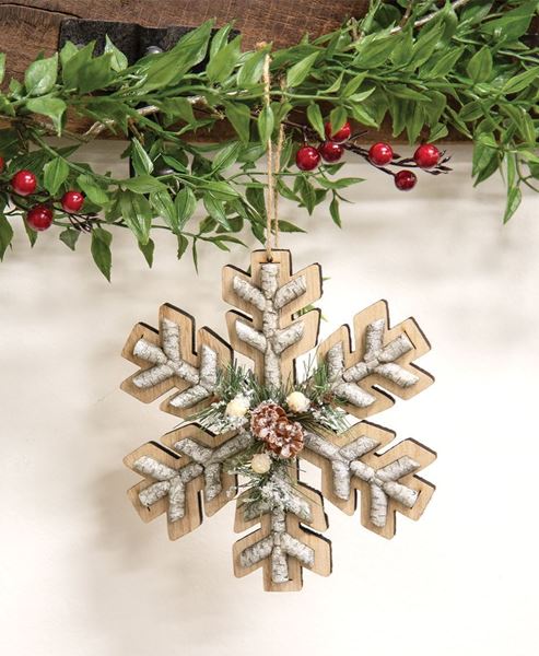 Picture of Wooden Birch & Pine Snowflake Ornament, 6"