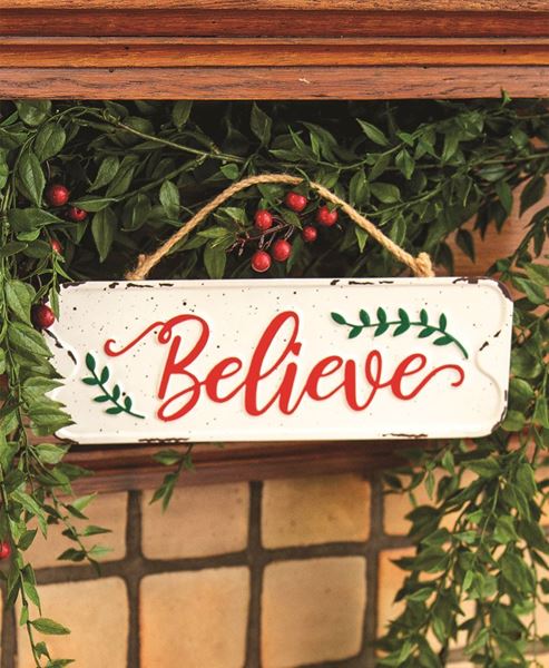 Picture of Distressed Metal "Believe" Street Sign Hanger