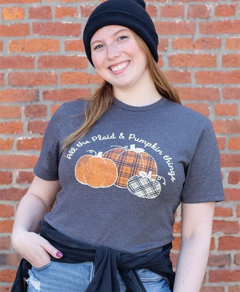 Picture of All the Plaid & Pumpkin Things T-Shirt - Heather Dark Gray